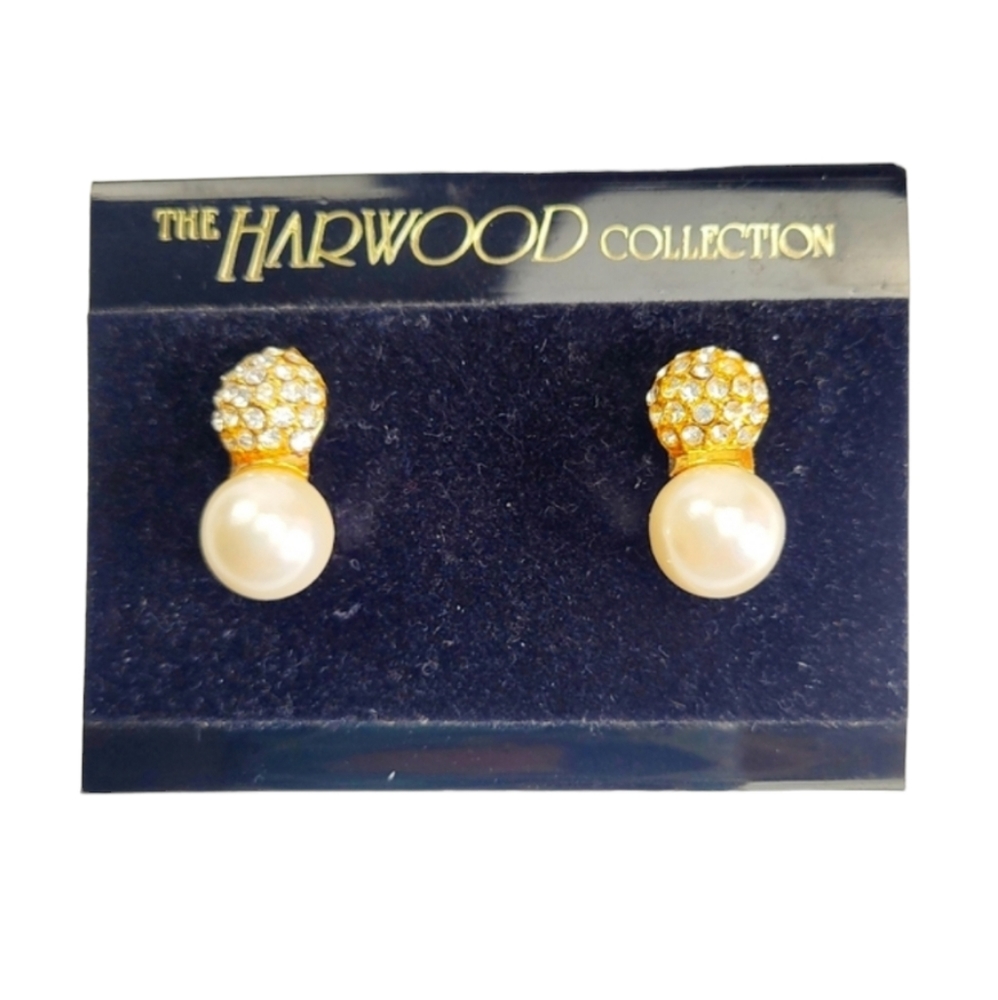 The Harwood Collection Vintage Faux Pearl & Rhinestone Pierced Earrings